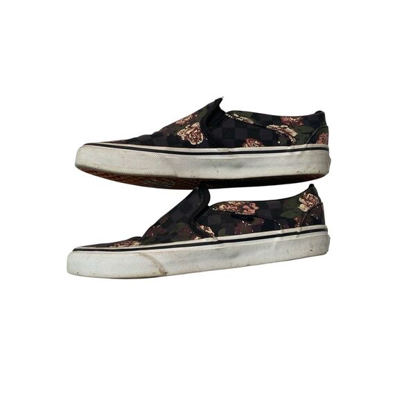 Vans Slip On Checkerboard Floral Print Black Canvas Sneakers Size 7 Grunge Punk - Picture 4 of 9